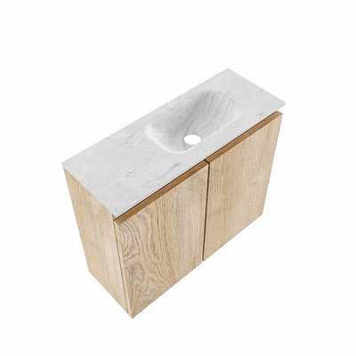 MONDIAZ TURE-DLUX 60cm toiletmeubel Washed Oak. EDEN wastafel Opalo positie rechts. Zonder kraangat.