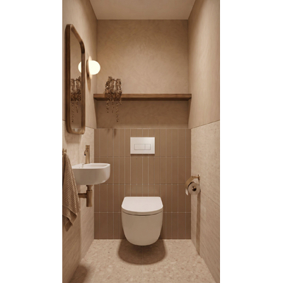 QeramiQ Dely Toiletset - 36.3x51.7cm - diepspoel - rimless - Geberit UP320 plieger inbouwreservoir - softclose toilet zitting - 35mm - glans witte bedieningsplaat - rechthoekige knoppen - mat wit