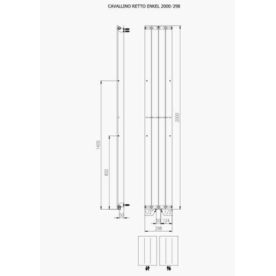 Plieger Cavallino Retto radiateur décoratif vertical simple raccordement central 2000x298mm 666W blanc mat