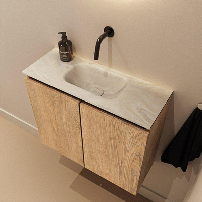 MONDIAZ TURE-DLUX 60cm toiletmeubel Washed Oak. EDEN wastafel Ostra positie midden. Zonder kraangat.