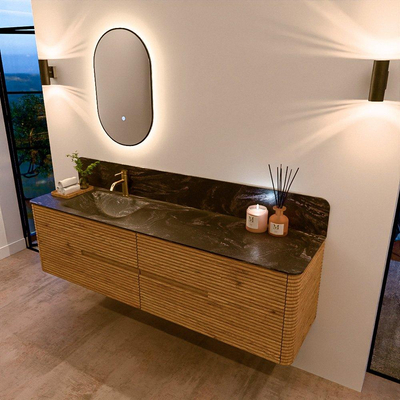 Mondiaz CIRO-DLUX Meuble de salle de bains - 180x45x50cm - Lavabo solid surface Lava - 1 vasque à gauche - 1 trou de robinet - 4 tiroirs - Chêne