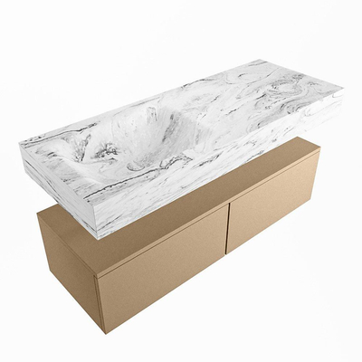 Mondiaz ALAN-DLUX Ensemble de meuble - 120cm - meuble Oro mat - 2 tiroirs - Lavabo Cloud Glace suspendu - vasque Gauche - 0 trous de robinet