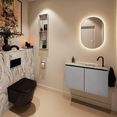 MONDIAZ TURE-DLUX 80cm toiletmeubel Plata. EDEN wastafel Glace positie rechts. Met 1 kraangat.