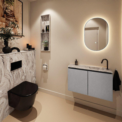 MONDIAZ TURE-DLUX Meuble toilette - 80cm - Plata - EDEN - vasque Glace - position droite - 1 trou de robinet