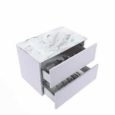 Mondiaz VICA-DLUX Ensemble de meuble de salle de bain - 70cm - meuble sous-vasque cale - 2 tiroirs - lavabo encastré cloud milieu - 1 trou de robinet - version haute de 60cm - glace