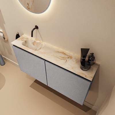 MONDIAZ TURE-DLUX Meuble WC 100 cm Plata. EDEN vasque Frappe position gauche. Sans trou de robinet.