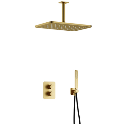 Hotbath Gal IBS40A Ensemble de douche - encastré - douche de tête rectangulaire 27 cm - bras de plafond 15 cm - douchette à main barre - laiton brossé PVD