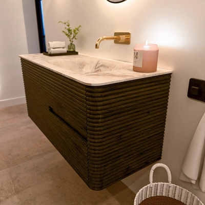 Mondiaz CIRO-DLUX Ensemble de meubles de salle de bains - 110x45x50cm - lavabo solid surface Frappe - 1 vasque à droite - sans trous de robinet - 2 tiroirs - Shadow