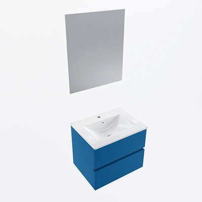 Mondiaz VICA ensemble de meuble de salle de bain - 60cm - meuble sous-vasque jeans - 2 tiroirs - lavabo denia milieu - 1 trou de robinet - couleur Blanc Brillant - miroir LED - version XL 60cm de haut