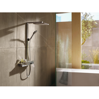 Hansgrohe Raindance E Square Set de douche avec douche pluie E300 1 jet et robinet de douche thermostatique ShowerTablet 600 mural EcoSmart entraxe =15cm chrome