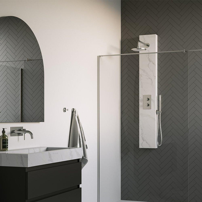 BRAUER Brushed Edition panneau de douche thermostatique - 2 fonctions - calacatta gold SET 01 - pomme de douche 20cm - bras mural courbé - douchette barre - coude de raccordement mural - flexible de douche - inox brossé PVD