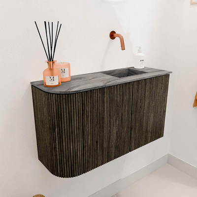 Mondiaz JOYA-DLUX 71,6 cm meuble WC - arrondi à gauche couleur Shadow - Lavabo FAYE position à droite sans trou de robinet couleur Sombra.