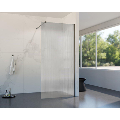 FugaFlow Eccelente Vetro inloopdouche - 180x200cm - ribbelglas - wandarm - Geborsteld Gunmetal PVD