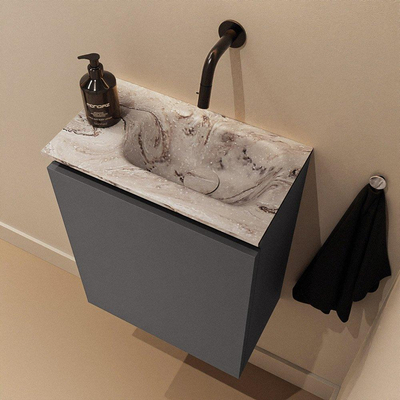 MONDIAZ TURE-DLUX 40cm toiletmeubel Dark Grey. EDEN wastafel Glace positie rechts. Zonder kraangat.