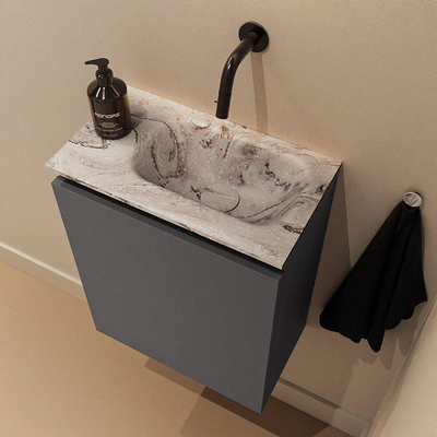 MONDIAZ TURE-DLUX Meuble toilette - 40cm - Dark Grey - EDEN - vasque Glace - position droite - sans trou de robinet