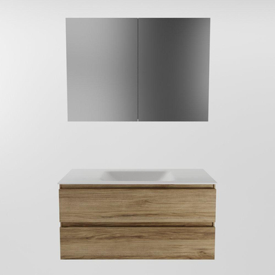 Mondiaz AIVY Ensemble de meuble - 100x45x50cm - 0 trous de robinet - 1 vasque Talc Solid surface - Centre - 2 tiroirs - avec miroir - Melamine Chai