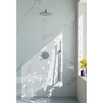 Fortifura Calvi Inbouw Regendoucheset - rond - thermostatisch - wandarm - 25cm - hoofddouche - staaf handdouche - gladde slang - PVD - geborsteld RVS