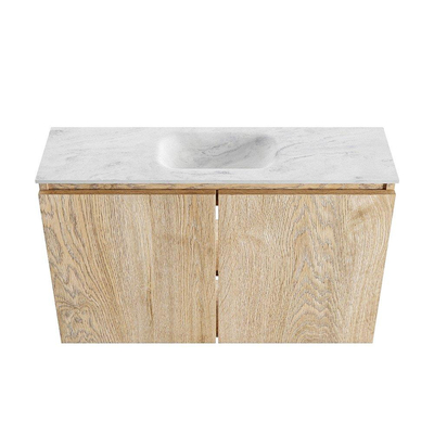MONDIAZ TURE-DLUX Toiletmeubel - 80cm - Washed Oak - EDEN - wastafel Opalo - positie midden - 1 kraangat