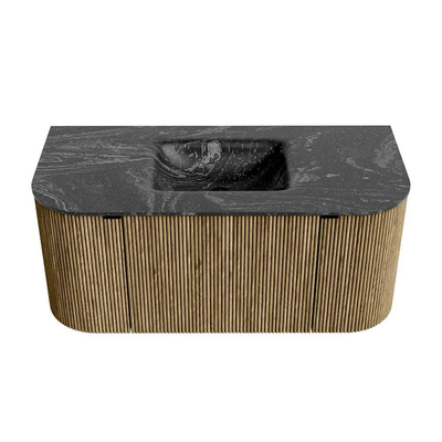 Mondiaz KURVE-DLUX Ensemble de meubles de salle de bains - 100x46x40cm - 1 tiroir - 2 portes - vasque solid surface - centrale - sans trou de robinet - Dusk