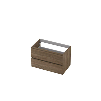 INK Wastafelonderkast - 80x45x52cm - 2 lades - greeploos - met houten keerlijst - MFC - Zuiver eiken