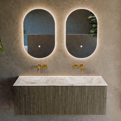 Mondiaz KURVE-DLUX Ensemble meuble de salle de bains - 120x46x40cm - 1 tiroir - lavabo solid surface - double - sans trou de robinet - Shadow