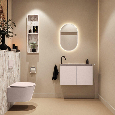 MONDIAZ TURE-DLUX Meuble toilette - 80cm - Rosee - EDEN - vasque Glace - position gauche - 1 trou de robinet
