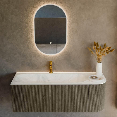 Mondiaz KURVE-DLUX Ensemble de meuble de salle de bains - 125x46x40cm - 1 tiroir - 1 porte - vasque solid surface - gauche - 1 trou de robinet - Shadow