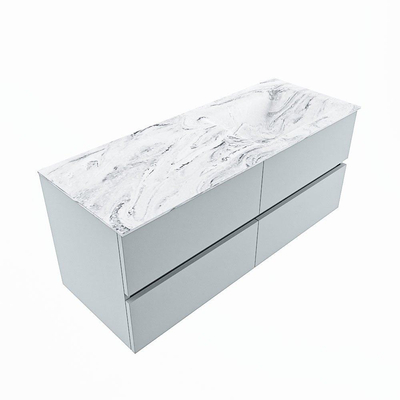 Mondiaz VICA-DLUX Ensemble de meuble de salle de bain - 120cm - meuble sous-vasque argile - 4 tiroirs - lavabo encastré nuage droite - 1 trou de robinet - version haute de 60cm - glace