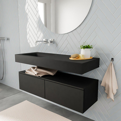 MONDIAZ ALAN 120cm - meuble bas - 2 tiroirs - lavabo suspendu - vasque à gauche - 0 trous de robinetterie - urban