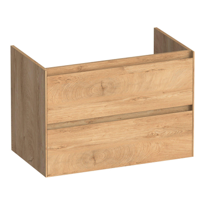 BRAUER Inspire Badkamermeubelset - 80x46x59cm - 2 lades - greeploos - softclose - met topblad - keramieke waskom - rond - glans wit - forest tan