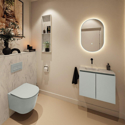 MONDIAZ TURE-DLUX Meuble toilette - 60cm - Greey - EDEN - vasque Opalo - position gauche - sans trou de robinet