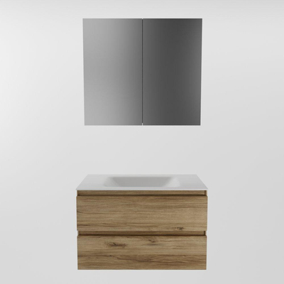 Mondiaz AIVY Ensemble de meuble - 80x45x50cm - 0 trous de robinet - 1 vasque Urban Solid surface - Centre - 2 tiroirs - avec armoire de toilette - Melamine Chai