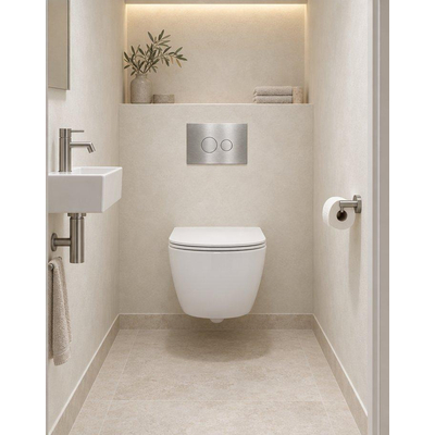 QeramiQ Dely Swirl Compact Toiletset - inbouwreservoir QeramiQ flush - slim zitting - metalen bedieningsplaat RVS - ronde knoppen - glans wit