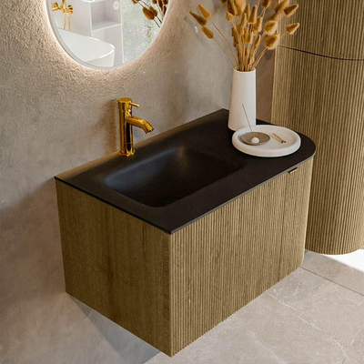Mondiaz KURVE Badkamermeubelset - 75x46x40cm - 1 lade - 1 deur - wastafel solid surface - links - 1 kraangat - Dusk