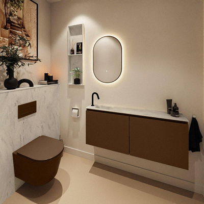 MONDIAZ TURE-DLUX Meuble toilette - 120cm - Rust - EDEN - vasque Opalo - position gauche - 1 trou de robinet