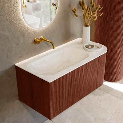 Mondiaz KURVE-DLUX Badkamermeubelset - 95x46x40cm - 1 lade - 1 deur - wastafel solid surface - links - zonder kraangat - Ruby