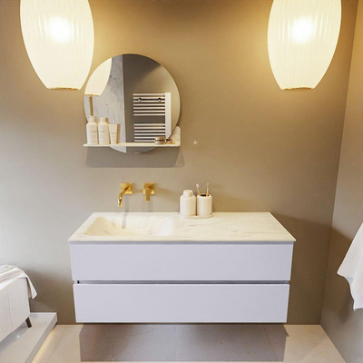 Mondiaz VICA-DLUX ensemble de meuble de salle de bain - 120cm - meuble sous-vasque cale - 2 tiroirs - lavabo encastré cloud gauche - sans trous de robinet - version haute de 60cm - opalo