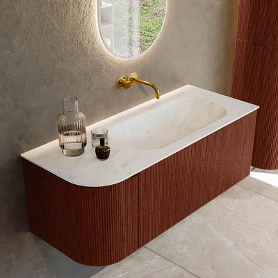 Mondiaz KURVE-DLUX Ensemble de meuble salle de bain - 115x46x40cm - 1 tiroir - 1 porte - lavabo en solid surface - droite - sans trou de robinet - Ruby
