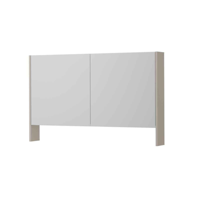 INK SPK3 Armoire de toilette avec miroir - 120x14x74cm - 2 portes - miroir double face - tablette ouverte - interrupteur et prise de courant - MDF laqué gris cachemire mat