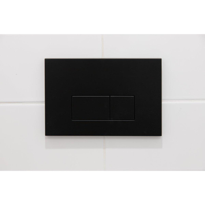 QeramiQ Dely Swirl Ensemble WC - 36.3x51.7cm - Réservoir encastré Geberit UP320 - Abattant 35mm - Plaque de commande en noir mat - Boutons rectangulaires - Blanc brillant