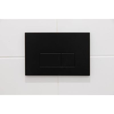 QeramiQ Dely Swirl Toiletset - 36.3x51.7cm - Geberit UP320 inbouwreservoir - slim zitting - mat zwarte bedieningsplaat - rechthoekige knoppen - wit glans