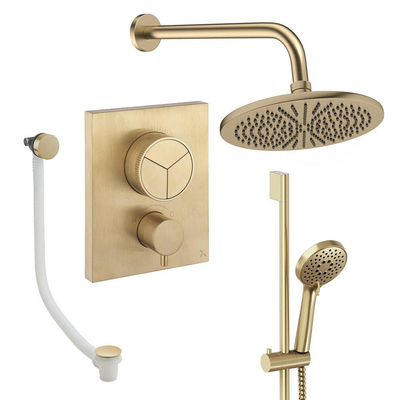 Crosswater MPRO Regendoucheset inbouw - 2 hendels - badafvoer - 30cm douchekop - handdouche - glijstang - wandarm - geborsteld messing (goud)