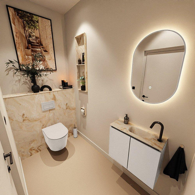 MONDIAZ TURE-DLUX Meuble WC 60 cm Linen. Lavabo EDEN Frappe position droite. Avec 1 trou de robinet.