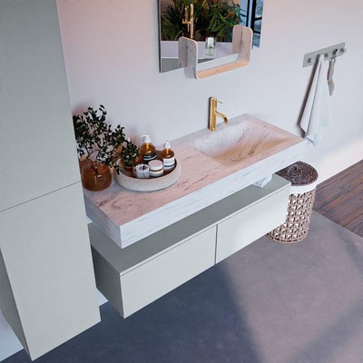 Mondiaz ALAN-DLUX Ensemble de meuble - 120cm - meuble Clay mat - 2 tiroirs - Lavabo Cloud Opalo suspendu - vasque Droite - 1 trou de robinet