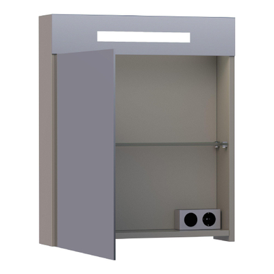 BRAUER Promise Deluxe armoire de toilette - 60x70x15cm - avec éclairage direct 1 porte miroir double face à gauche mate taupe