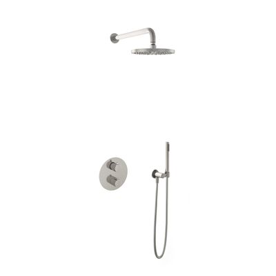 Hotbath Buddy IBS Regendoucheset - 35cm wandarm - 20cm ronde hoofddouche - staafhanddouche - geborsteld nikkel