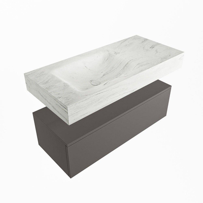 Mondiaz ALAN-DLUX Ensemble de meuble - 100cm - meuble Dark grey mat - 1 tiroir - Lavabo Cloud Opalo suspendu - vasque Gauche - 1 trou de robinet