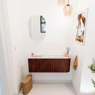 Mondiaz JOYA-DLUX 111.6cm toiletmeubel - ronding rechts kleur Ruby - Wastafel FAYE positie Links 1 kraangat kleur Nata.
