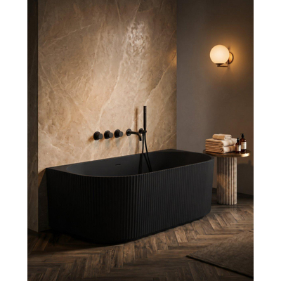 Zeza Nuo Baignoire Demi-Îlot - 170x80x58cm - nervuré - avec vidage - noir mat