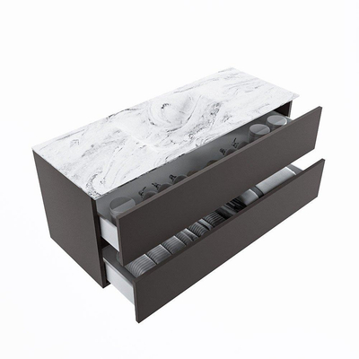 Mondiaz VICA-DLUX ensemble de meuble de salle de bain - 120cm - meuble sous-vasque gris foncé - 2 tiroirs - lavabo encastré nuage milieu - 1 trou de robinet - version haute de 60cm - glace